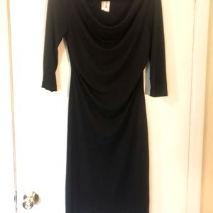 Cowl neck little black dress with double side slits